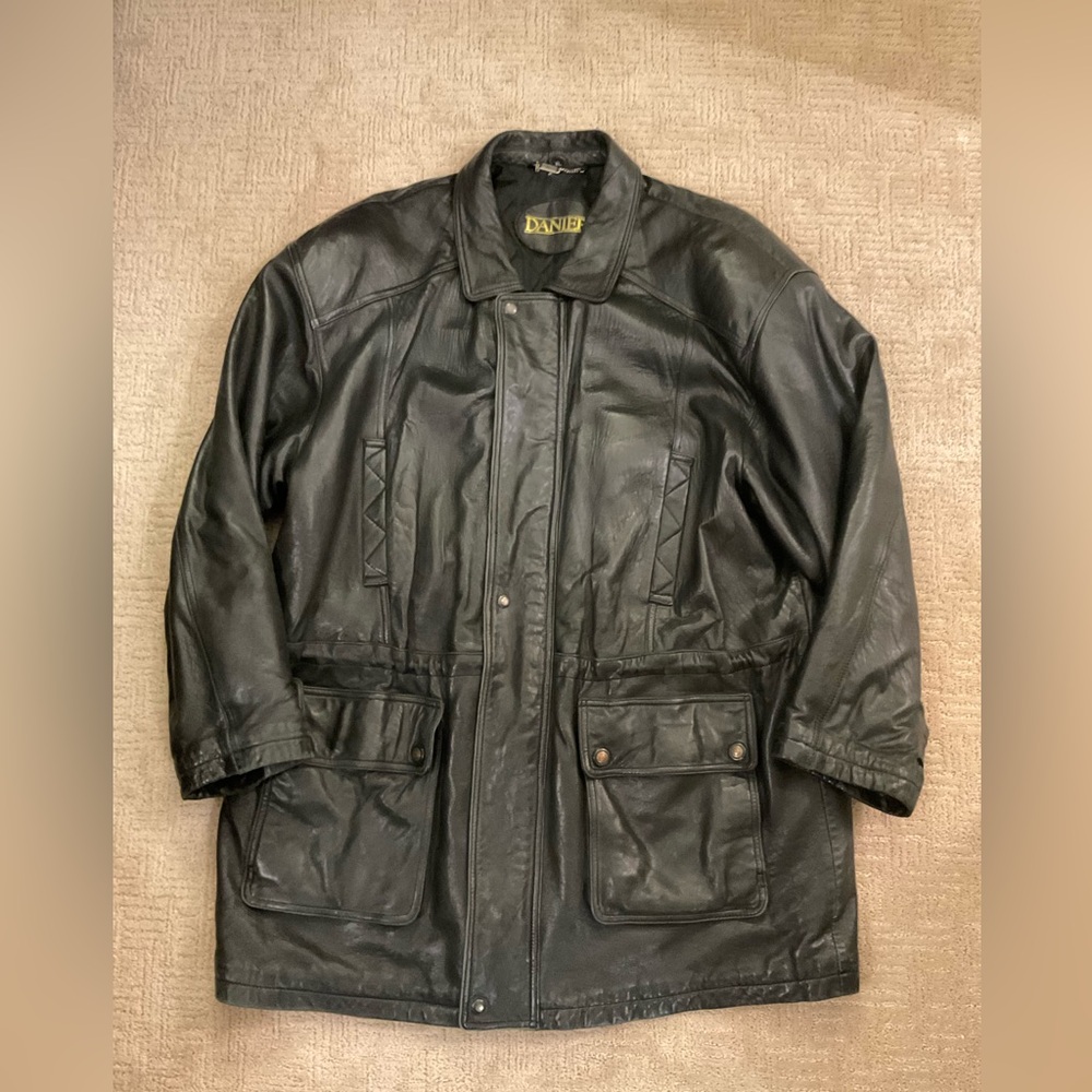 Vintage Danier Men Leather Jacket Field Utility Style Coat Black XL Y2K Classic